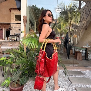 Sac hobo en cuir de python véritable grande taille