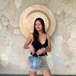 Semi Circular bag in Light Vibrant Blue Exotic Leather