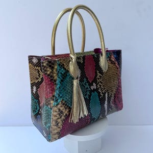 Genuine Python Tote in Rainbow Color image 5