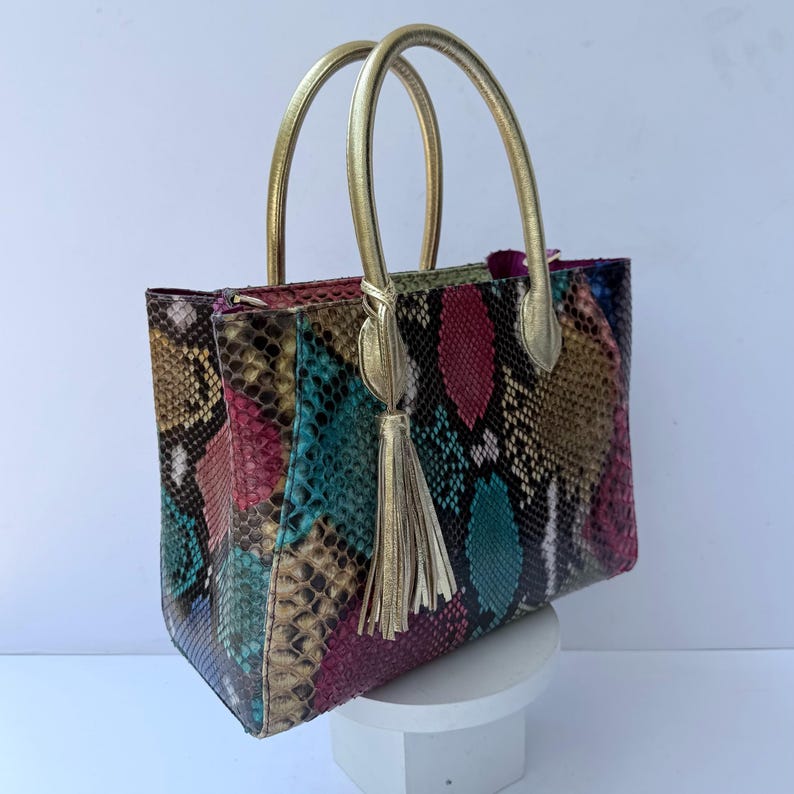 Genuine Python Tote in Rainbow Color image 5