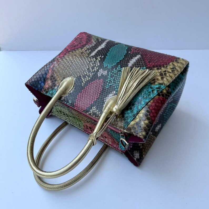 Genuine Python Tote in Rainbow Color image 12