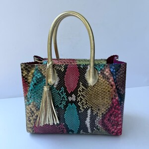 Genuine Python Tote in Rainbow Color image 6