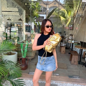 Gold Metallic Cloud bag Exotic Leather one only