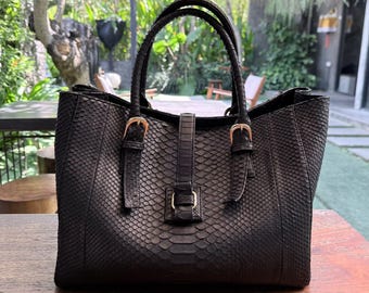 Satchel Tote Exotic Python in Black Matte