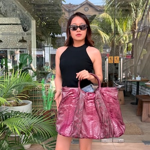 Exotic Hobo Bag In Glossy Burgundy Python Leather