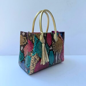 Genuine Python Tote in Rainbow Color image 7