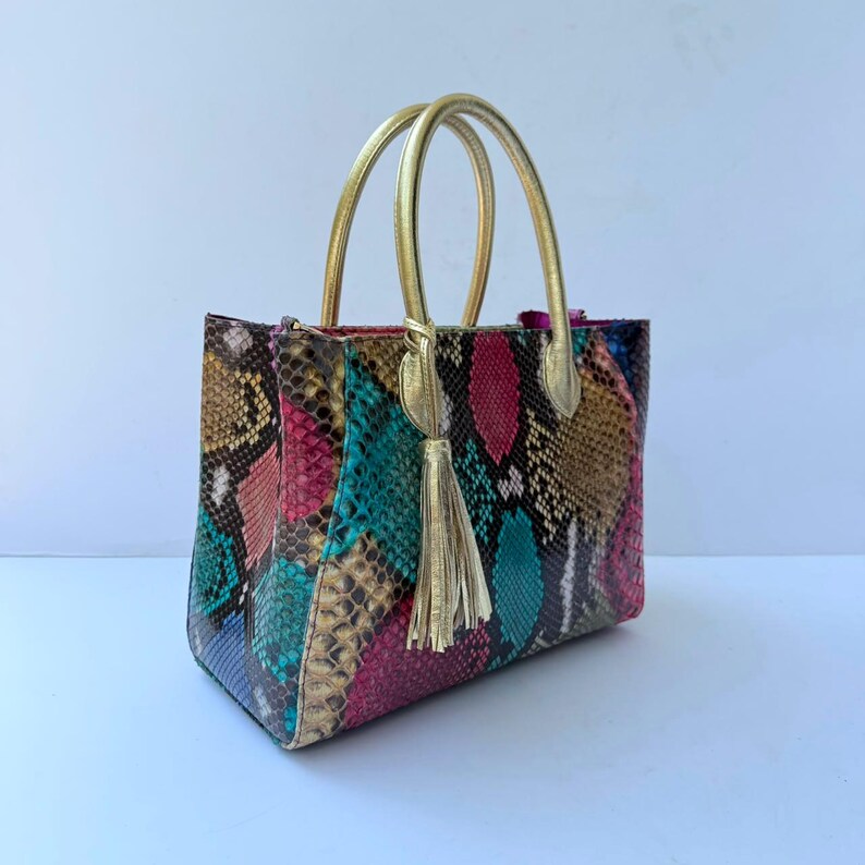 Genuine Python Tote in Rainbow Color image 7