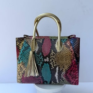 Genuine Python Tote in Rainbow Color