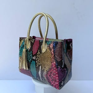 Genuine Python Tote in Rainbow Color image 3