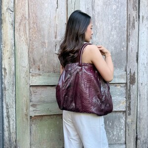 Burgundy Tote in Burgundy Python Snakeskin Leather