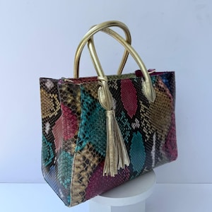 Genuine Python Tote in Rainbow Color image 2