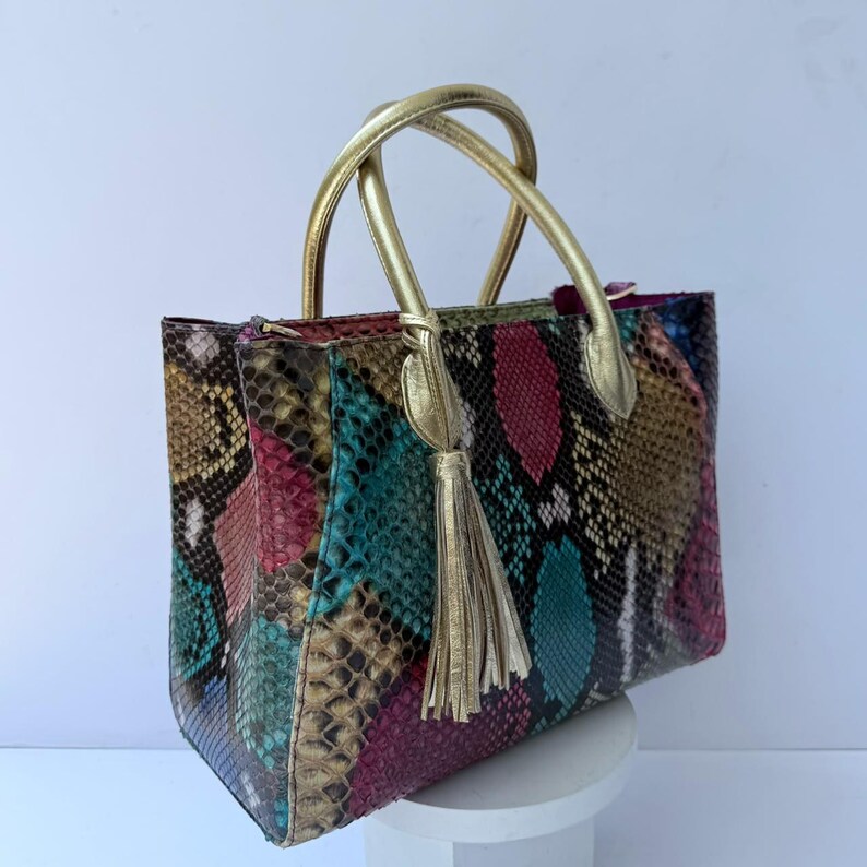 Genuine Python Tote in Rainbow Color image 2