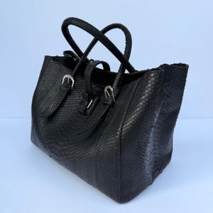 Satchel Tote Exotic Python in Black Matte