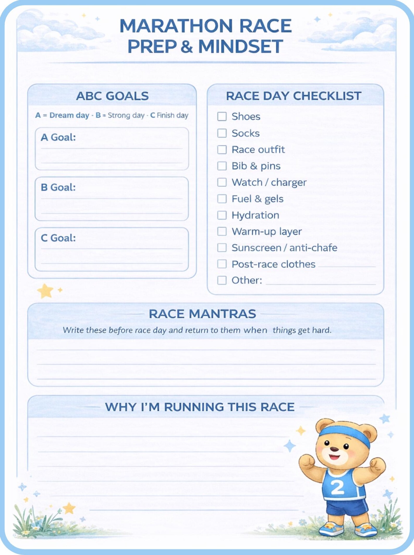 16 Week Marathon Training Plan Printable | Running Planner | Race Prep ...