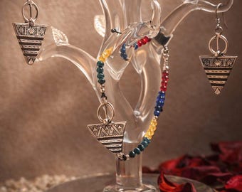 Tourmaline Sterling Silver Jewelry Set, Berber Pendant Bracelet Earrings