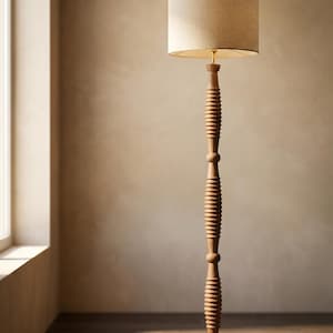 Lámpara de pie Artisan Bobbin, de madera torneada con pantalla, lámpara de pie acanalada, decoración de habitación Grandmillennial, lámpara alta Cottagecore