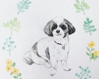 Handpainted Pet Portrait, Custom Watercolor Dog Painting, Personalized Original Animal Art, Christmas and Holiday Gift for Dog Lovers, 9x12