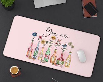 Christian Desktop Mat "You Are" Floral Bottles Pink Floral Inspirational Quote Mousepad