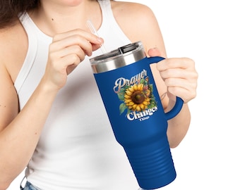 Christian 40oz Insulated Travel Mug Prayer Changes Things Sunflower Tumbler