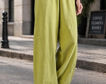 Pantalones de algodón para mujer, estilo coreano, holgados, informales, de pierna ancha, con cintura elástica, cómodos y elegantes, ideales para primavera y verano.