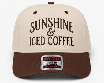 Boné OTTO bordado "Sunshine & Iced Coffee", um chapéu fofo para amantes de café no verão, um presente estiloso e moderno para mulheres.