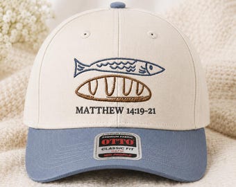 Mateus 14:19-21 - Desenho de Bordado, Peixe e Pão - Arquivo de Bordado à Máquina para Chapéu Cristão, PES DST EXP Jef Vp3