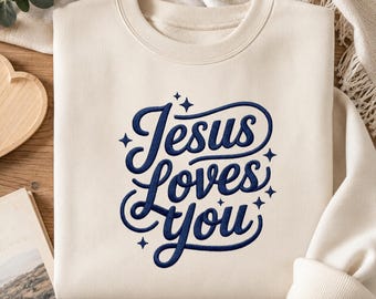 Desenho de bordado "Jesus te ama", cristão, com citação de fé, para bordado à máquina religioso (download digital).