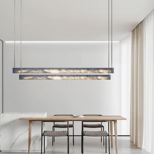 Long Minimalist Chandelier Marble Leather Modern Dining Table Ceiling Light