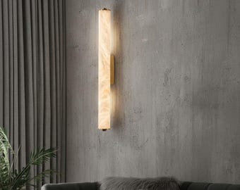 Long Marble Wall Sconce Black Gold Alabaster Luxury Bathroom Light
