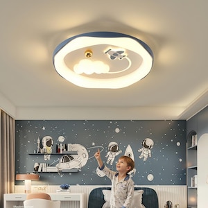 Kids Ceiling Light Airplane Cloud Lamp LED Nursery Bedroom Pink Blue Fixture
