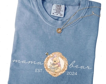 Comfort Colors Coquette Bow Mama Bear Shirt, Winnie the Pooh Mom Tee