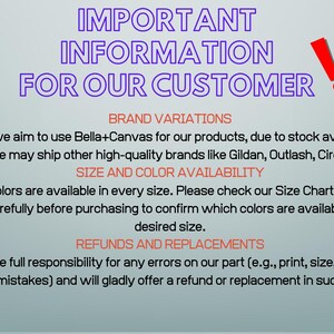 text that provides important information for customers, including details about brand variations, color availability, and customer responsibilities.
