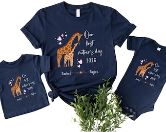 Giraffe First Mother's Day Matching Shirt, Personalized Mommy and Me Tees