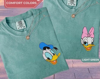 Disney Couple Embroidered Shirts, Donald And Daisy Duck Tees, Matching Anniversary Apparel, Cartoon Character Gift