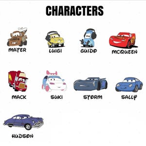 a poster with cars and characters on it