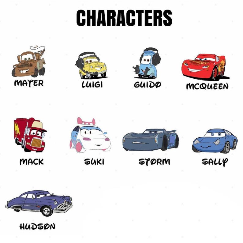 a poster with cars and characters on it