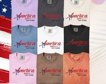 America 250 Years Embroidered Shirt, USA 250th Anniversary Tee, Patriotic Embroidery TShirt, Semiquincentennial Celebration Apparel