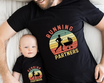 Funny Dad And Baby Buddies Matching Shirt, Dad Runner Gift, Dad And Baby Running Matching Tee, Running Partners T-Shirt,  Daddy And Me Shirt