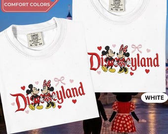 Disney Couple Embroidery Shirt, Mickey Minnie Matching Tee, Vacation Apparel For Couples, Disneyland Trip TShirt, Embroidered Gift