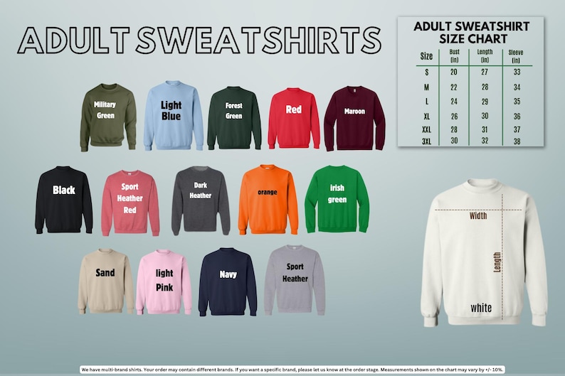 adult sweatshirts sizes chart for men and women