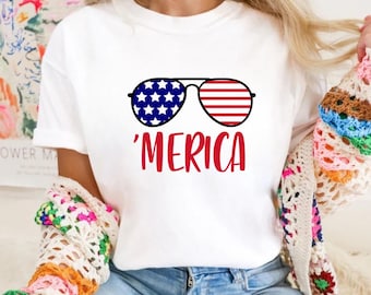4th of July Merica Shirt, Merica Glasses T-Shirt, America Sunglasses Shirt, Funny Fourth Of July Gifts Independence Day TShirt