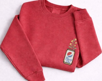 Embroidered Diet Soda Sweatshirt, Floral Pepsi Can Embroidery