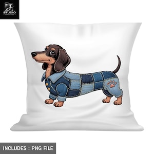Dachshund PNG, Denim Patchwork Dog Design, Sausage Puppy Shirt Graphic, Sublimation File
