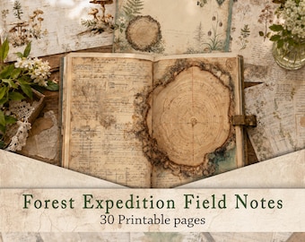 Vintage Botanical Junk Journal Pages | Forest Field Notes (Digital Download)