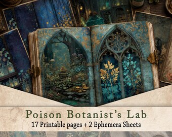 Dark Academia Junk Journal Kit | Poison Garden Apothecary Pages, Gothic Botanical Herbarium Printable