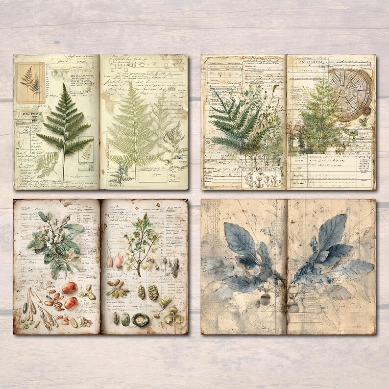 Vintage Botanical Junk Journal Pages | Forest Field Notes (digital ...