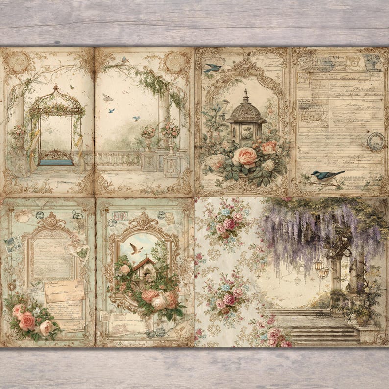 Old Garden Junk Journal Kit | Printable Floral Botanical Collage ...