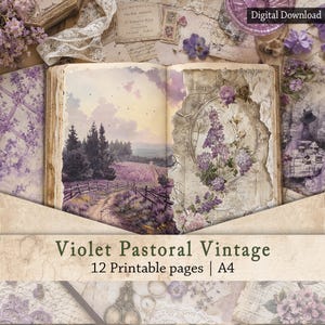 Lavendel Junk Journal Seiten | Shabby Chic violette Wildblume, Frühling lila Cottagecore Printable