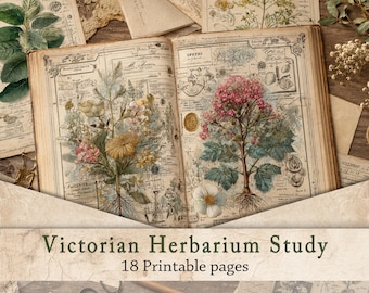 Herbarium Junk Journal Pages | Vintage Botanical Specimen Printable, Victorian Pressed Flower Naturalist