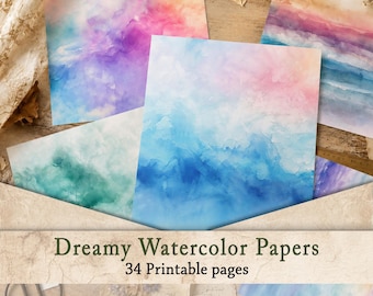 Pastel Watercolor Digital Paper Pack | Rainbow Junk Journal, Scrapbook Backgrounds (Digital Download)